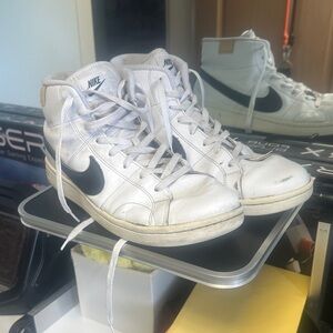 Nike Men’s White and Black High-Top Sneakers with Swoosh